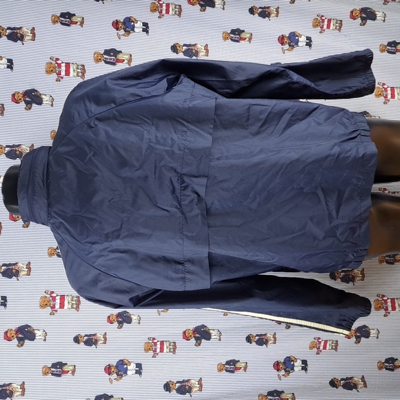 Vintage Adidas 3 stripe sleeve hooded navy & white XL windbreaker jacket - Picture 6 of 9